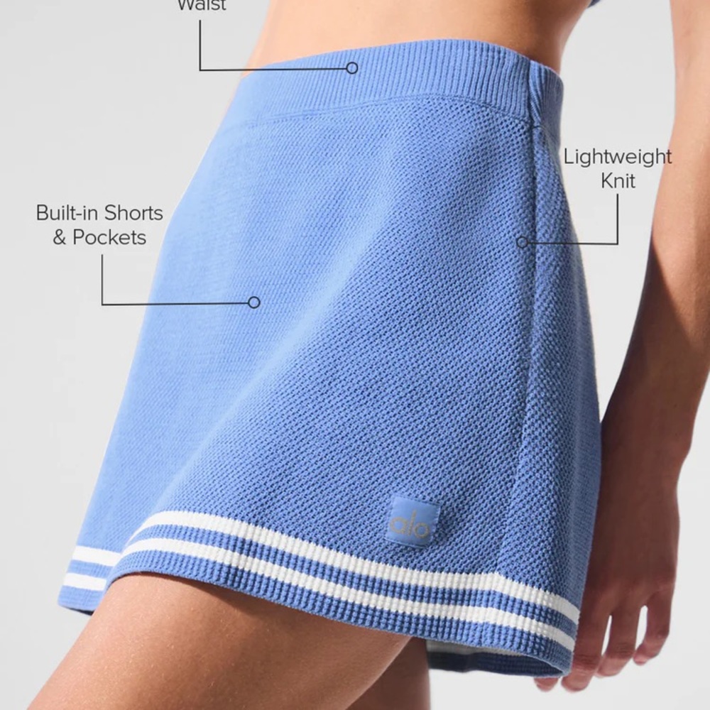 Alo Tennis Club Crystal Blue Knit Skirt with Built-in Shorts